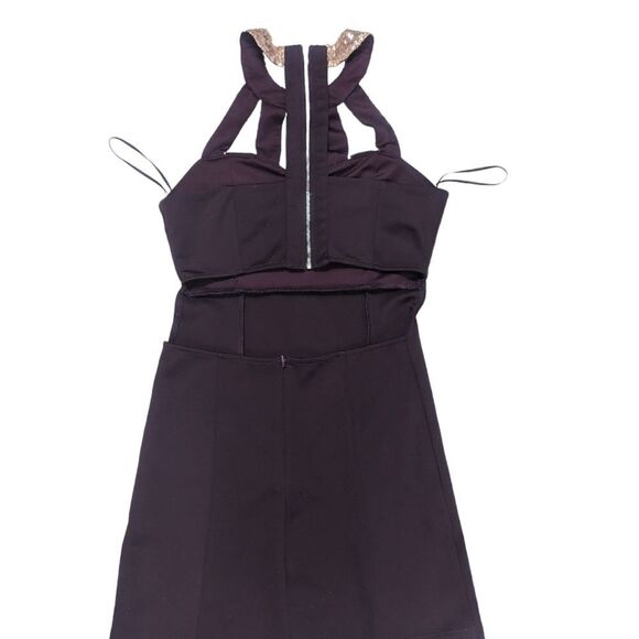 🛍️ DARK PURPLE AND GOLD FORMAL PROM DRESS WITH SEQUINS KNEE LENGTH S… - Picture 4 of 6